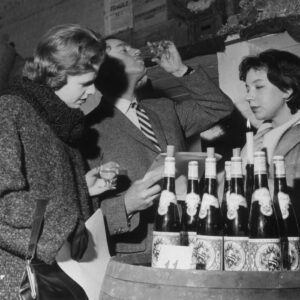 Vintage photo of couples drinking wine